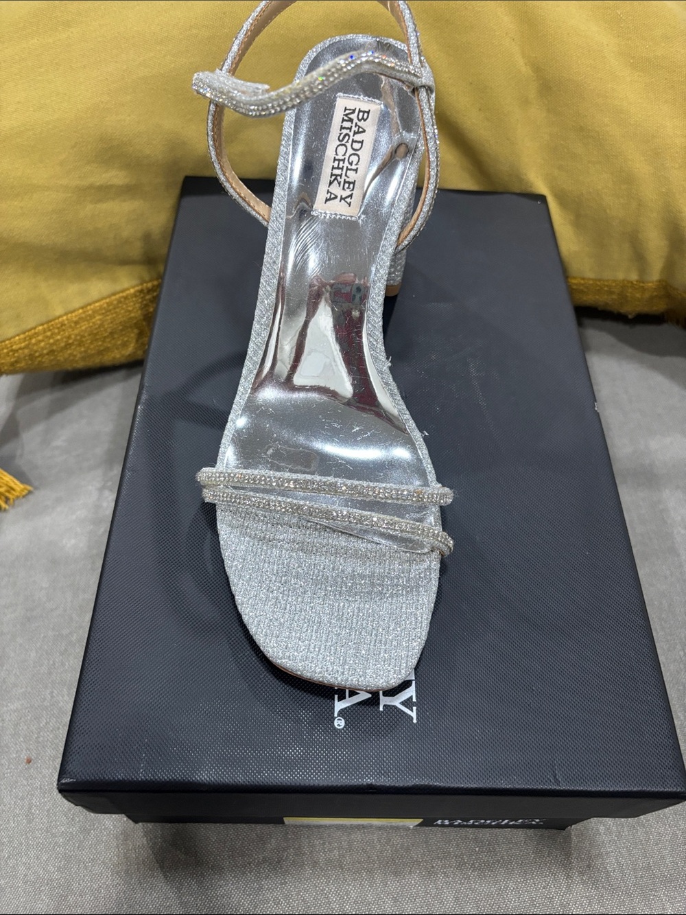 Badgley Mischka Silver Beaded Strappy Heels
